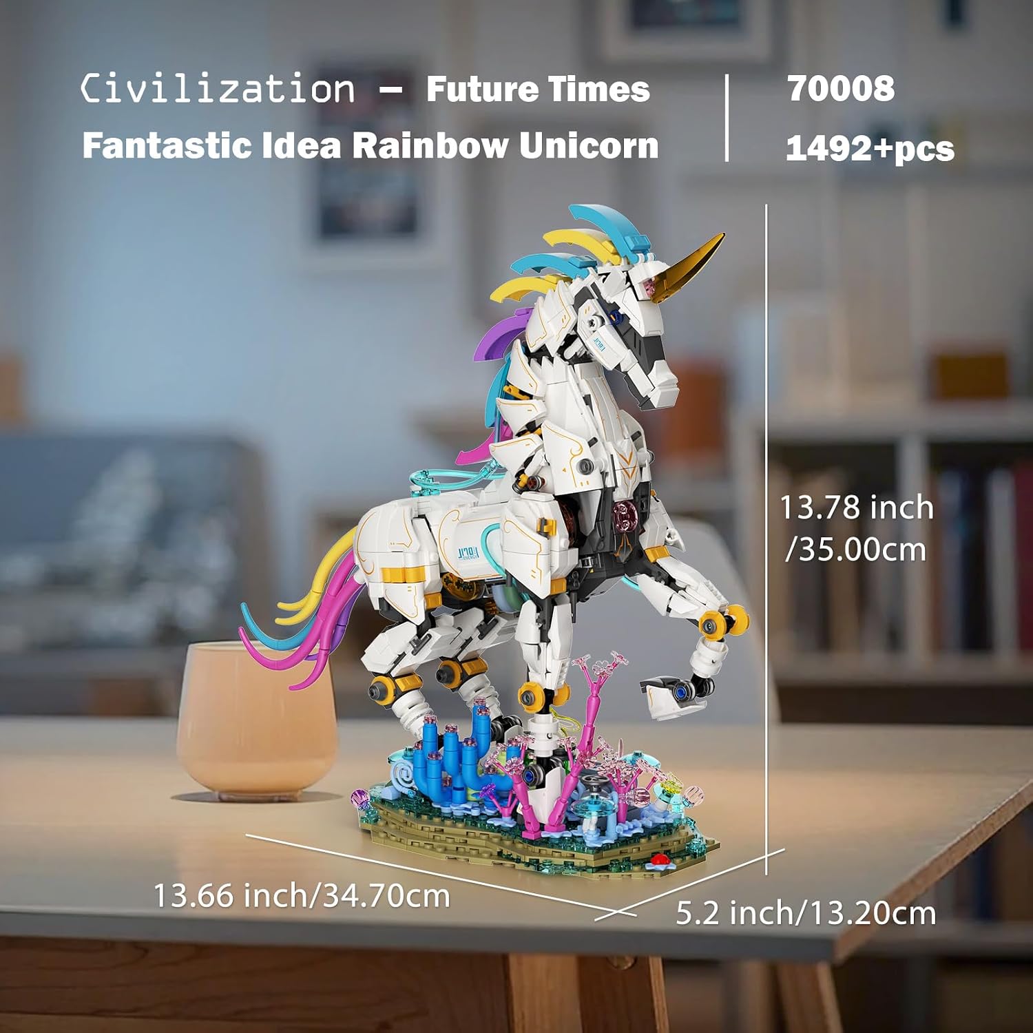 JMBricklayer Magical Unicorn Building Set for Adults with LED Lights, Rainbow Art Decor Model Kit, Creative Mythical Animal Collectible for Women, Home Display, Ideal for Her (1492 PCS)