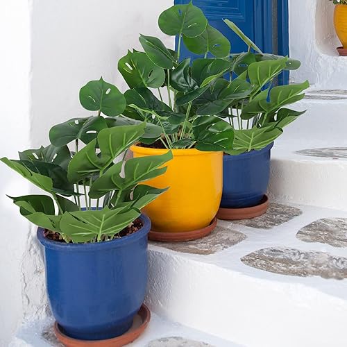 Miniatura 6 de RECUTMS 6 paquetes de plantas falsas, hojas de palmera tropicales artificiales, arbustos de Monstera sintética, plantas verdes, tallos de hojas de