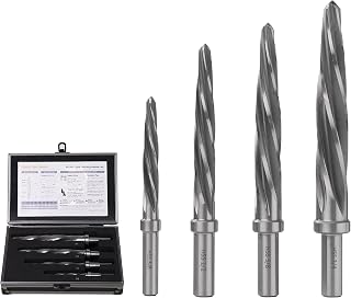 Jerax tools M2 HSS Taper Chucking Reamer Set, 3/8", 1/2", 5/8", 3/4", Fit 3/8" or 1/2" Shank Chuck, Spiral Flute, Bridge/Construction Reamer for Steel, Alloy, Aluminum, Wood, Plastic