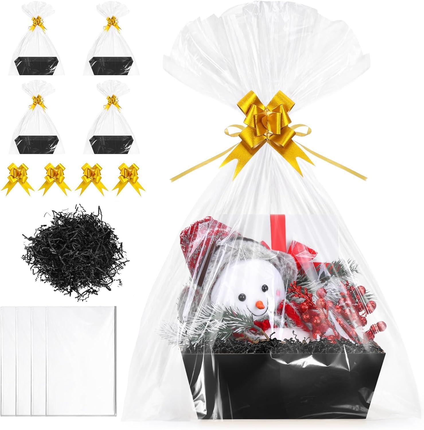 6Pack Baskets For Gifts Empty, Red Gift Basket Kit 200g Crinkle Cut Paper