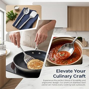 Stainless Steel Kitchen Utensil Set 4 Pieces, Essential Home Kitchen Gadgets Accessories Including Kitchen Ladles and Spatula Set, Complete Kitchen Utensils Set
