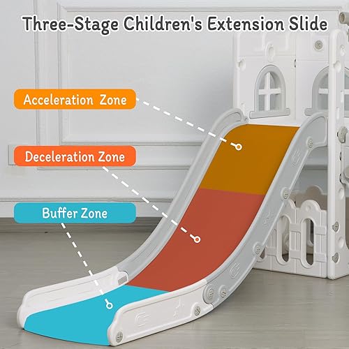 Miniatura 5 de Tobogán 6 en 1 para niños pequeños, escalador deslizante para interiores y exteriores, con aro de baloncesto, almacenamiento y telescopio, tobogán