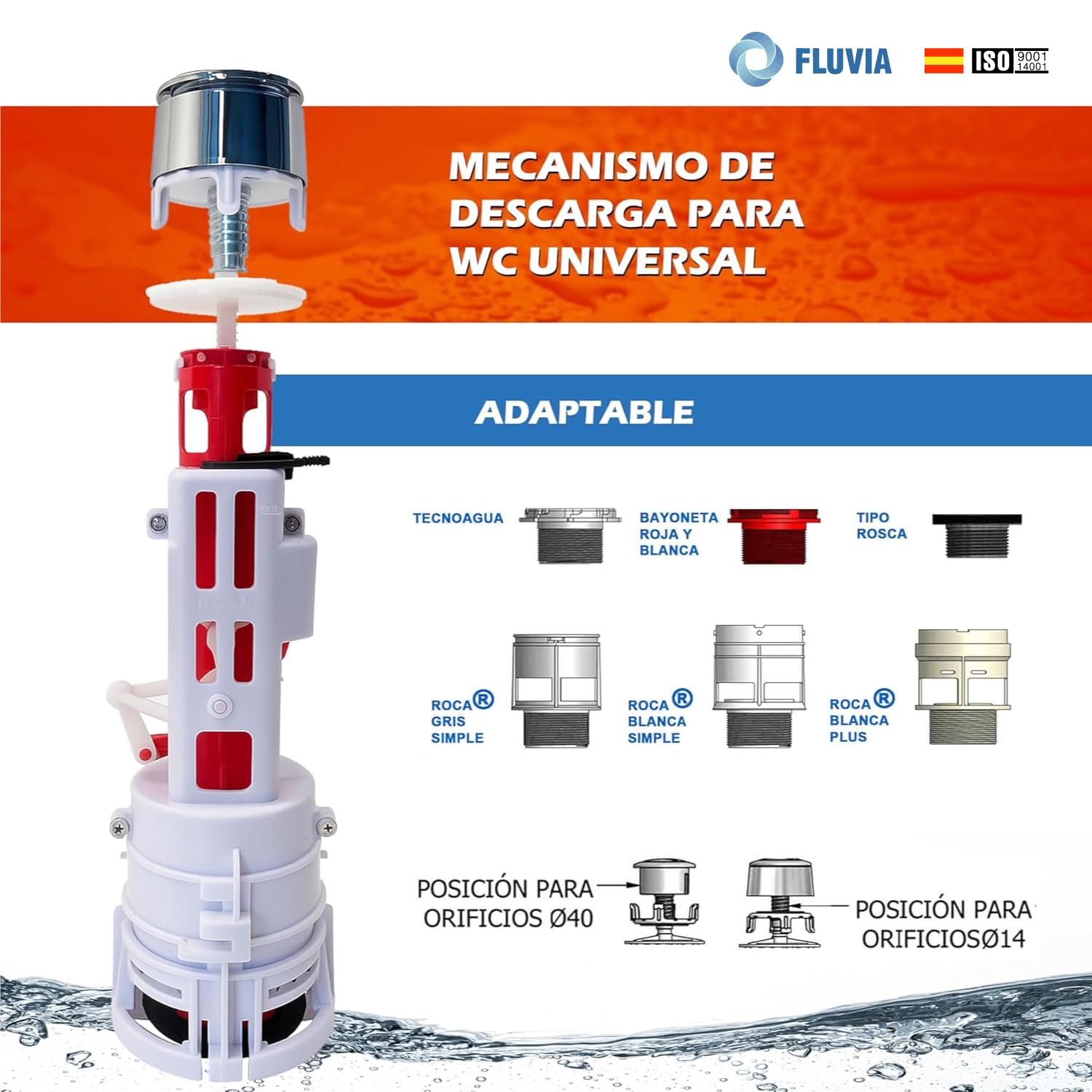 Mecanismo de Descarga para WC Universal – Válvula de Inodoro con Pulsador Interrumpible, Ahorro de Agua y Control de Descarga, Compatible con Cisternas Estándar, Fácil Instalación – FLUVIA — view 9