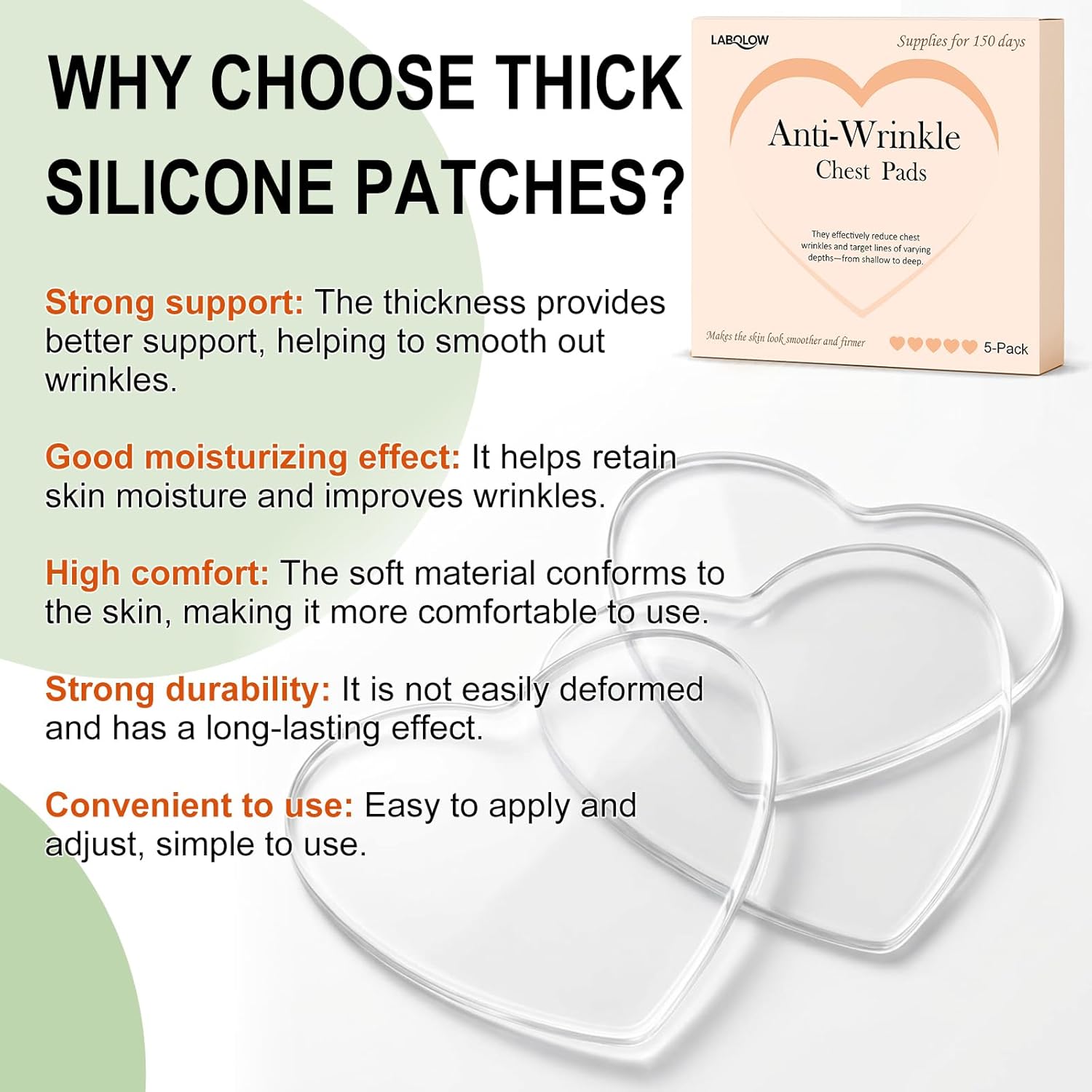 Chest Wrinkle Pads - 5-Pack Reusable Ant-Wrinkle Silicone Patches for Skin Firming,Silicone Patches Smoothing & Hydration & Skin Tightening Overnight Chest Pads (Lasts Up to 5 Months) s2