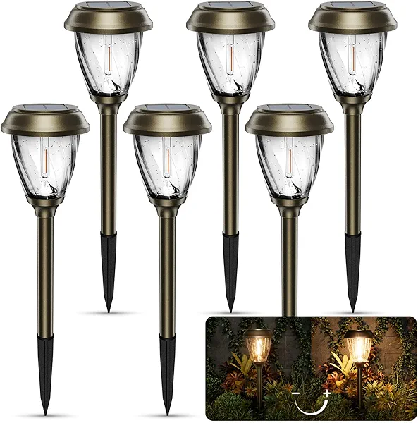 XMCOSY+ Solar Pathway Lights Outdoor, 10/25 LM in 2 Lighting Modes, Glass Stainless Steel Waterproof Outside Solar Powered Garden LED Lights for Yard Lawn Driveway Walkway Landscape Decor(Wa