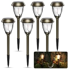 XMCOSY Solar Pathway Lights - Durable Glass Stainless Steel 10 25 LM Brightness 2 Adjustable Modes Waterproof LED