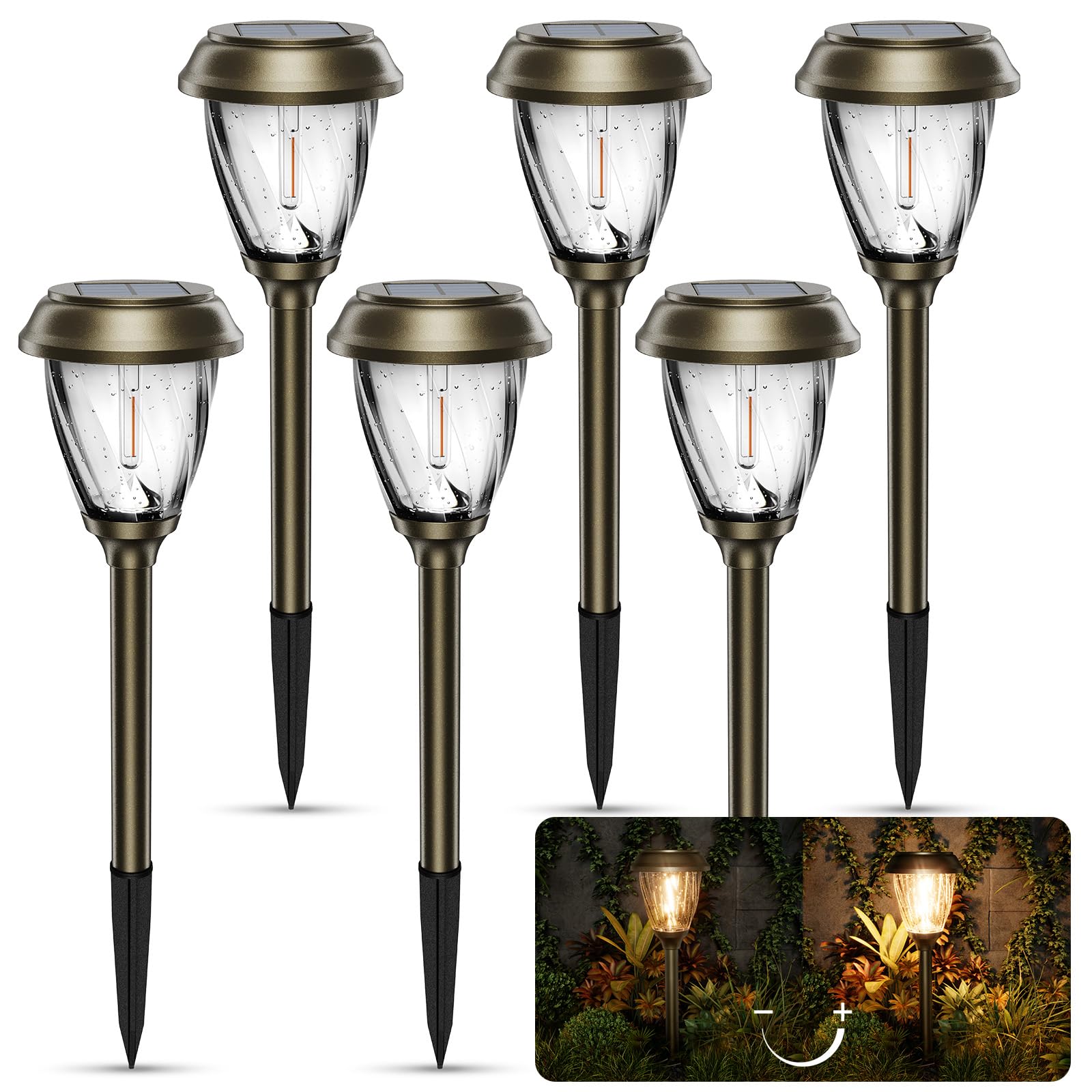 XMCOSY Solar Pathway Lights - Durable Glass Stainless Steel 10 25 LM Brightness 2 Adjustable Modes Waterproof LED