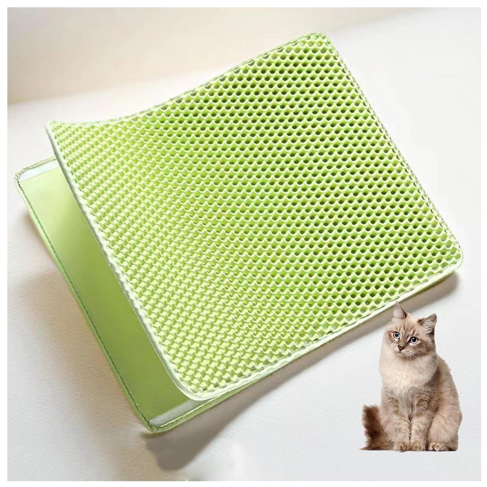 Litter Mat, Honeycomb Double Layer Easy Clean Mat Less Waste,Soft On Paws,Non-Slip, Keep off Floor,Green-L