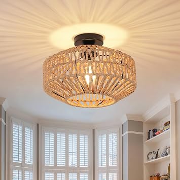 Toolight Rattan Ceiling Light E27 Boho 30cm Black Living Room
