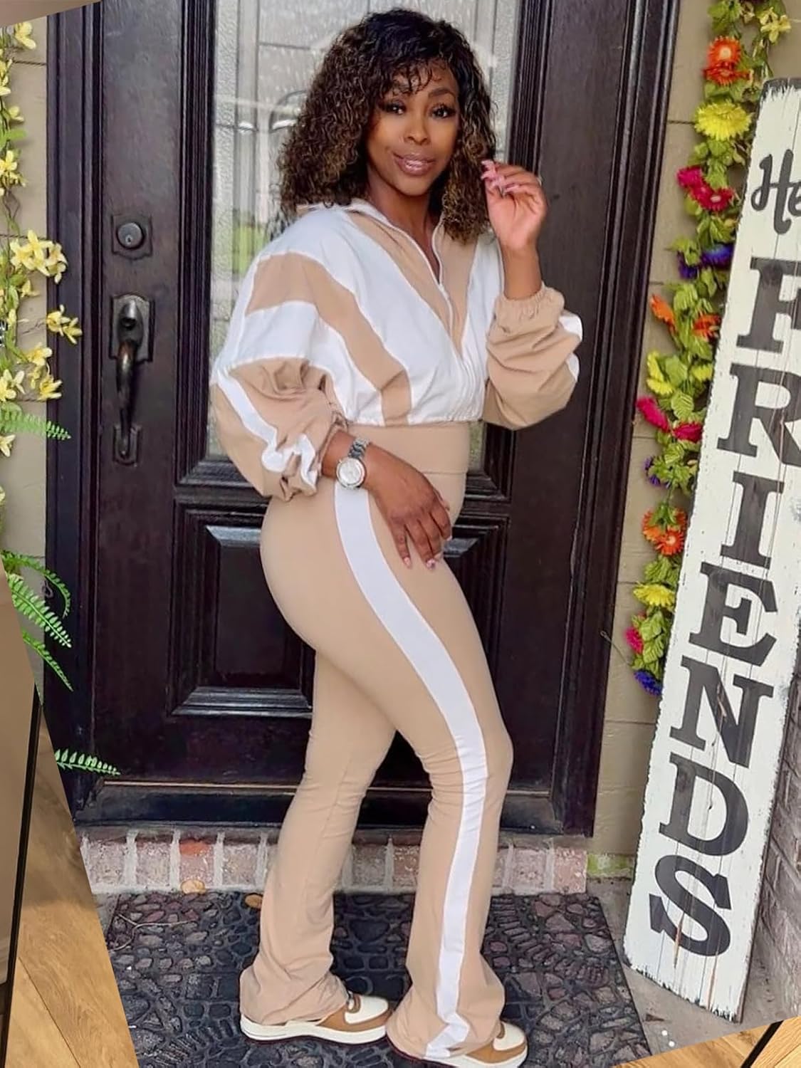 Adogirl Women Tracksuit Set 2 Piece Sweatsuit Outfits Long Sleeve Full Zip Up Cropped Jacket Leggings Pants Workout Sets - Image 4