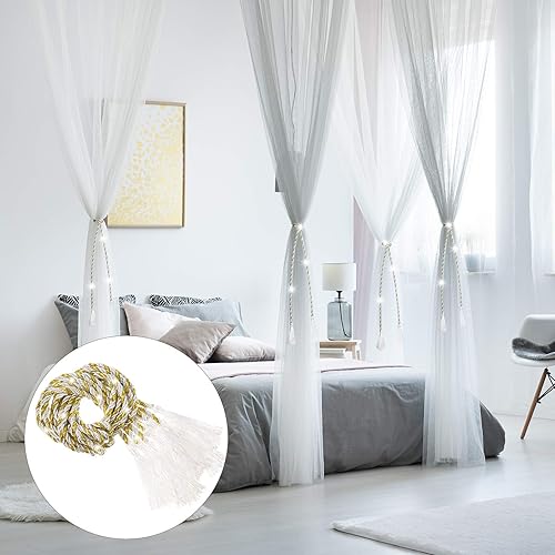Miniatura 2 de Cortinas de cama con dosel de 4 postes de esquina, mosquitera grande, decoración de princesa, cortinas con 4 colgantes de borla para cama