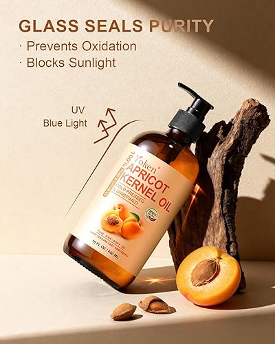 Miniatura 6 de Aceite de albaricoque prensado en frío, botella de vidrio de 16 onzas líquidas, aceite de albaricoque 100% puro y natural, portador ligero y aceite
