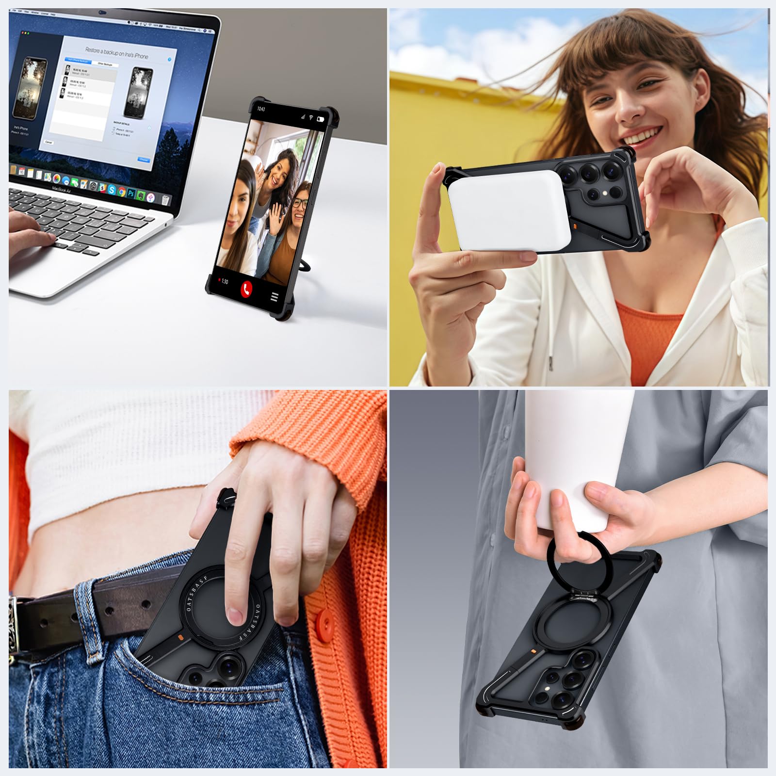 Custodia a forma di Z per Samsung Galaxy S25 Ultra con Magsafe, metallo senza cornice con supporto ad anello magnetico, custodia protettiva con cavalletto girevole a 360°, custodia protettiva