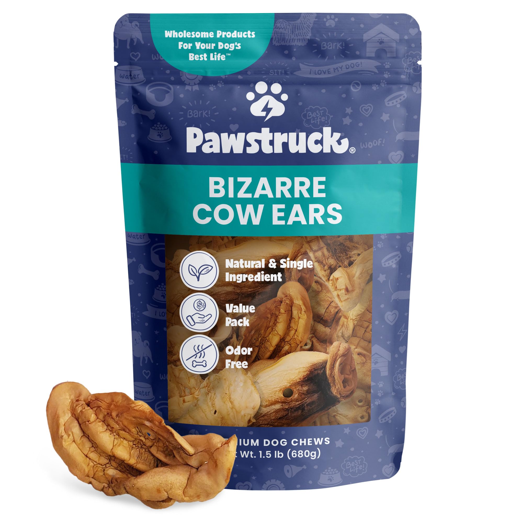Pawstruck Natural Bizarre Cow Ears Bargain Bag – Rawhide-Free, Highly Digestible, Low Calorie & Long-Lasting Chew Treat for All Breeds – 1.5 lb Bag