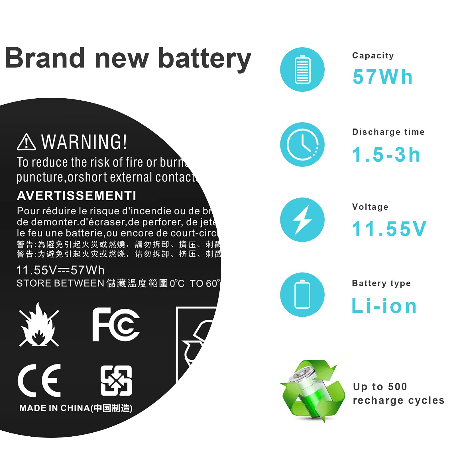 ASUNCELL 57Wh OM03XL Batteria del Computer Portatile per HP EliteBook x360 1030 G2 Series OM03XL OMO3XL OM03057XL 863167-1B1 863167-171 863280-855 HSN-I04C HSTNN-IB70 HSTNN-IB7O 11.5V