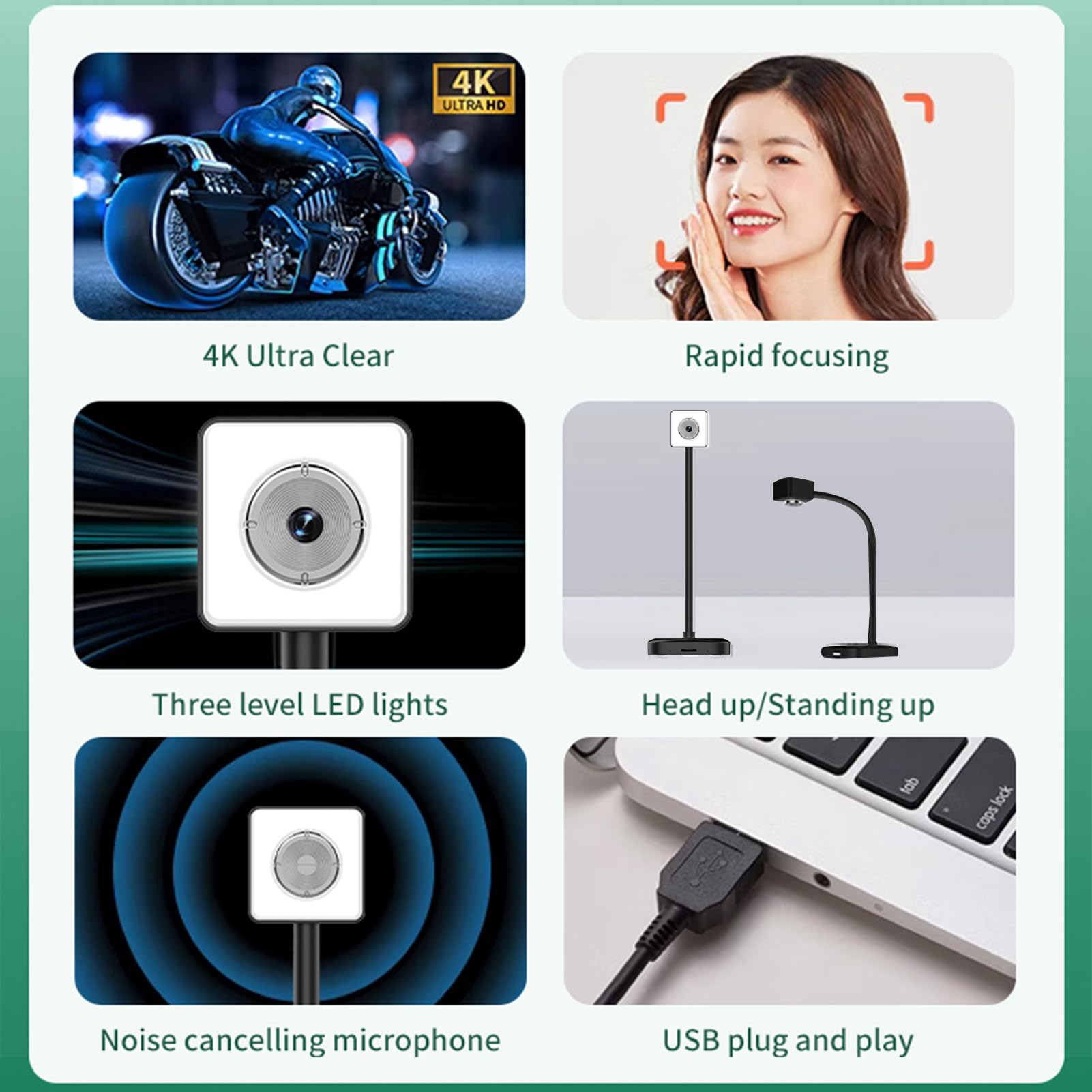 docooler Camera da Documento 4K con Autofocus, Microfono Incorporato, Luce di Riempimento a LED a Tre Livelli, Plug and Play, Ideale per L'insegnamento Online, lo Streaming Live, la