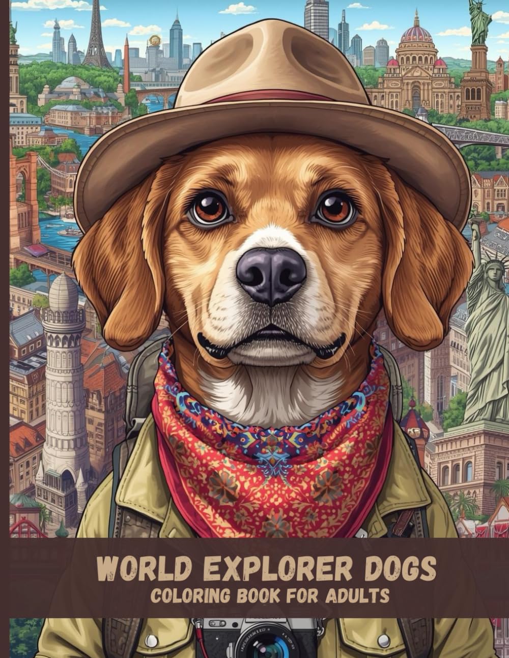 World Explorer Dogs: Highly Detailed Adult Coloring Pages Featuring Dogs Traveling Across the Globe
