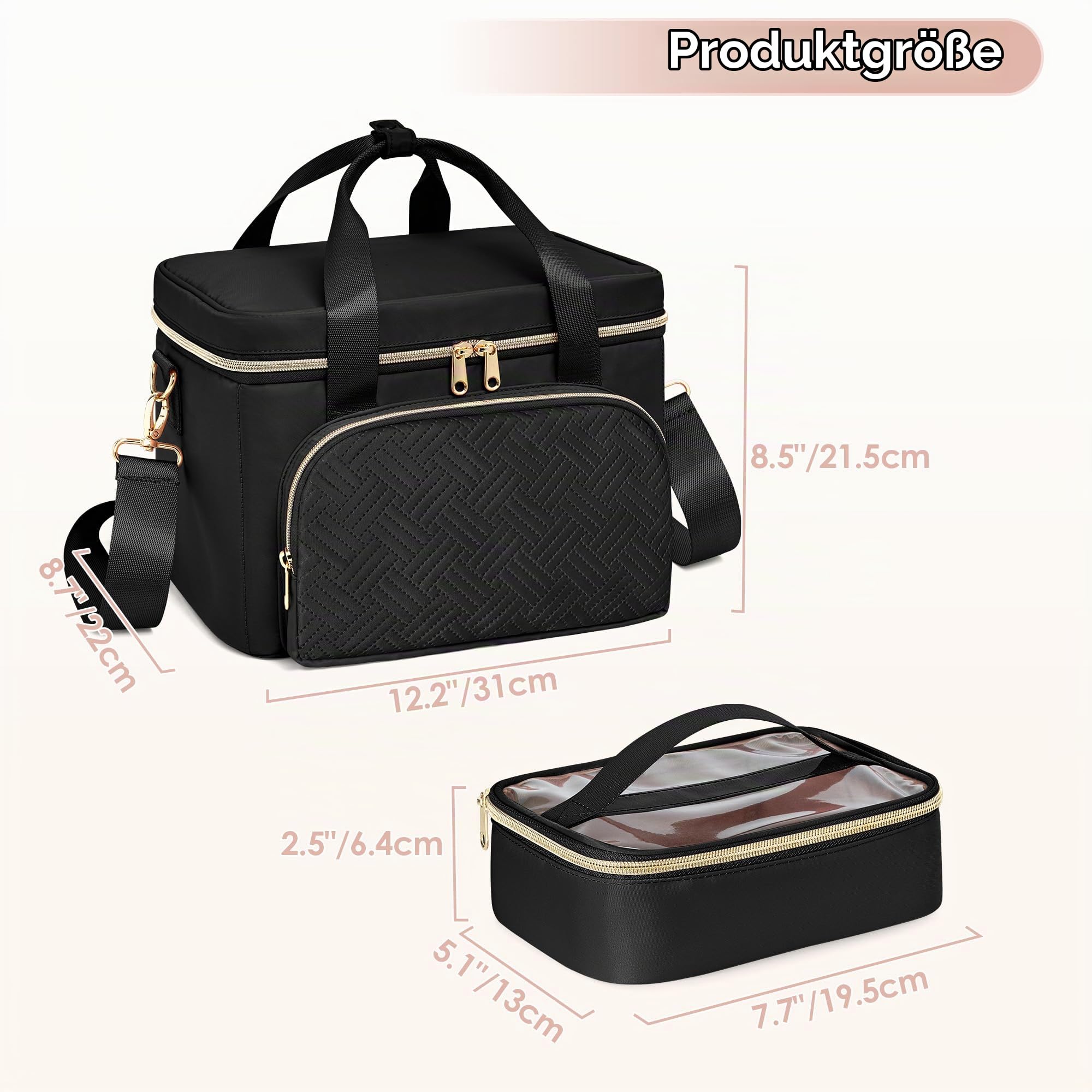 Tasche für Medizinischen Bedarf mit 2 Medikamententaschen, Schwarz | Erste Hilfe Tasche, Organizer für Medikamentendosen, Herausnehmbare Trennwände, Verstellbare Riemen, Nur Leere Tasche