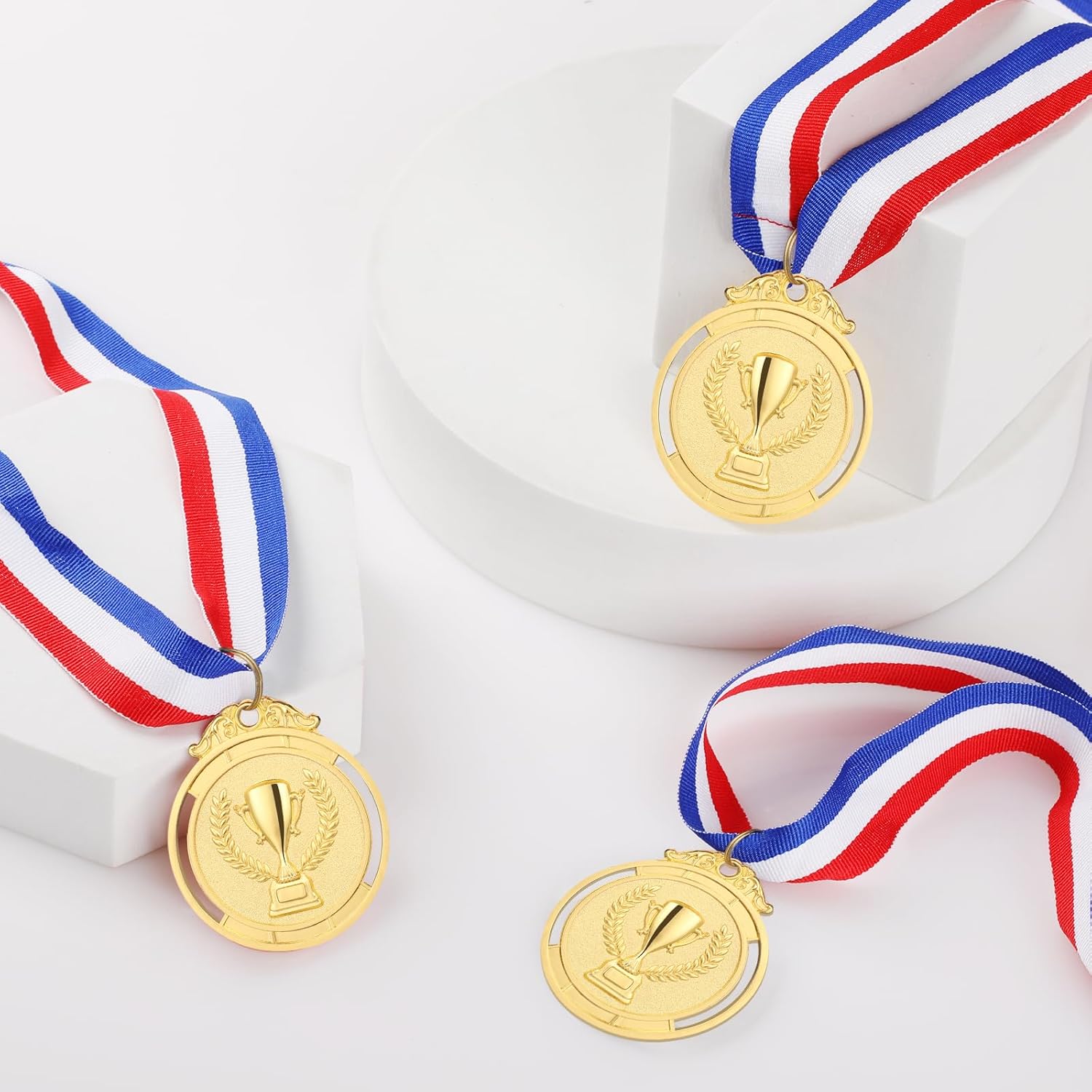 12 Pieces Gold Medal with Neck Ribbons, Kids Reward Medal, Winner Medals Gold Prizes for Sports, Competitions, Party, Olympic Style 2 inch