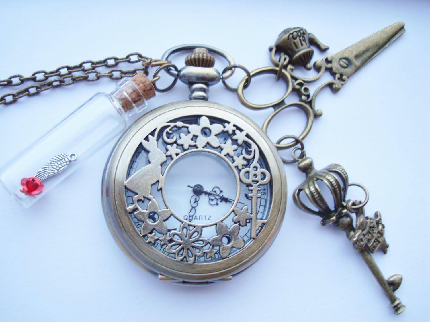 Large Alice in Wonderland Pocket Watch Necklace