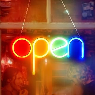 Open LED Neon Signs Light Business Hours Sign,Powered by USB Cord or AAA Batteries Shop Window Store Signs for Cafe Bars Hotel Bookstore Restaurant Bakery Wall Decor(Colorful)
