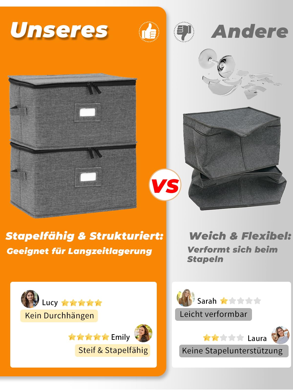 Weinglas Aufbewahrungsbox, für bis zu 12 Gläser, Stapelbar & Faltbar, 4-Schicht-Schutz, Feuchtigkeitsbeständig, für Umzug, Lagerung & Keller, 2er Set