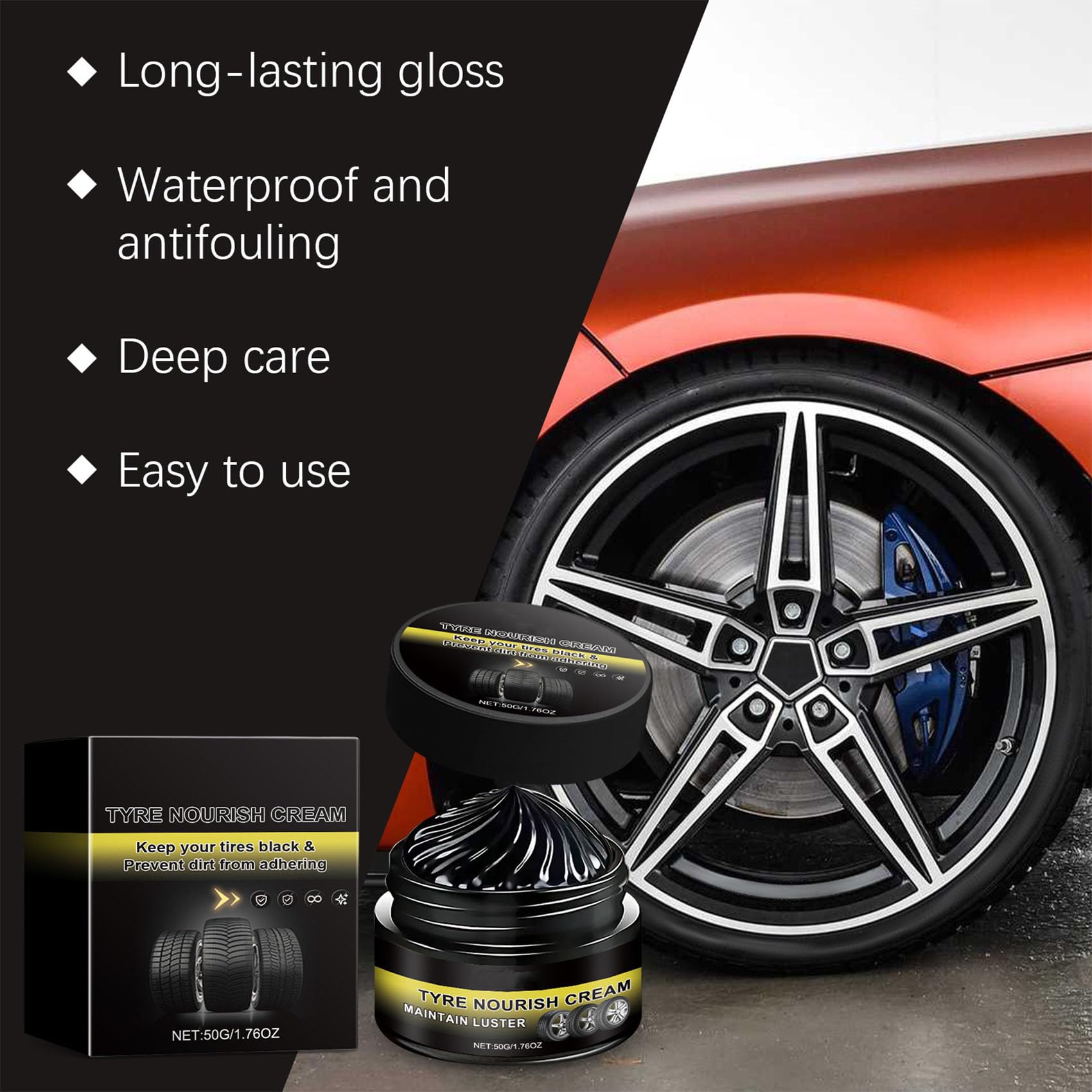 Tire Coating Paste – Restores Deep Black Shine and Protects Rubber & Plastic Tires for Cars, Trucks, SUVs, Motorcycles, and Exterior Trims (2pcs)