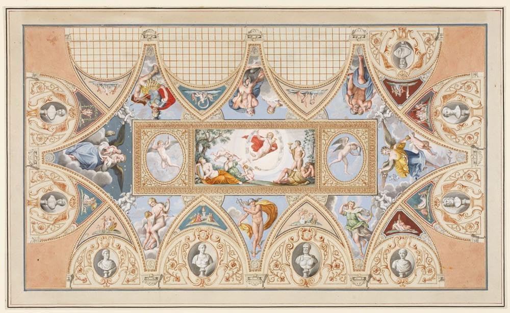 Francesco Pannini 24x16 Black Modern Framed Art Print Titled: The Ceiling Painting by Francesco Albani in the Palazzo Verospi in Rome (Ca 1617)