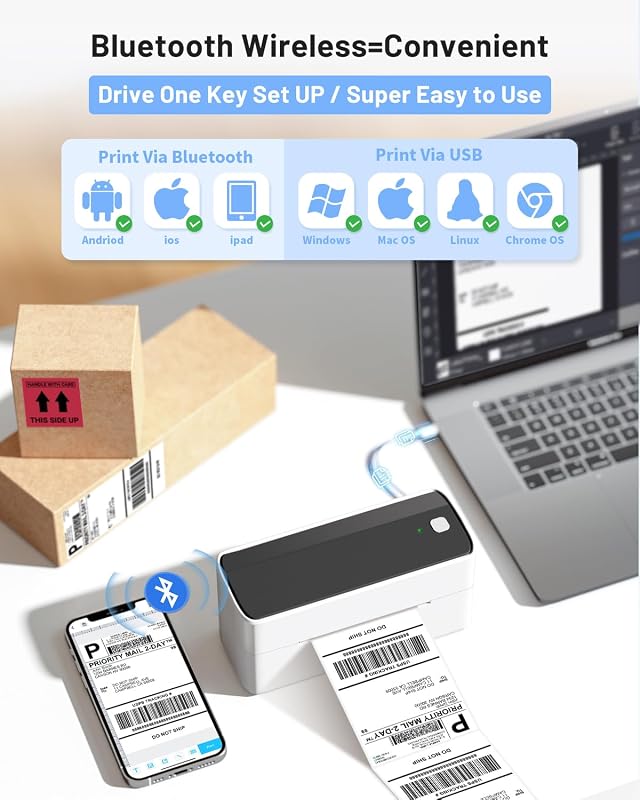 Phomemo Bluetooth Címkenyomtató 4x6 Hőnyomtatós Szállítási Címke Nyomtató eBay Amazon Etsy Shopify Vinted DHL UPS Fekete Fehér
