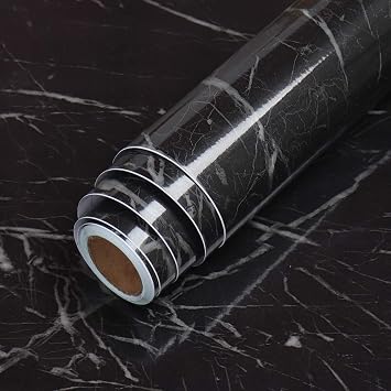 LaCheery Large Size 36"x160" Black Marble Contact Paper Kitchen Countertop Peel and Stick Wallpaper Decorative Self Adhesive Vinyl Film for Cabinet Table Desk Removable Marble Countertop Contact Paper