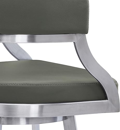 Vista 112 de Armen Living Prinz Taburete giratorio de 26 pulgadas de altura de mostrador en piel sintética negra y acabado de acero inoxidable cepillado