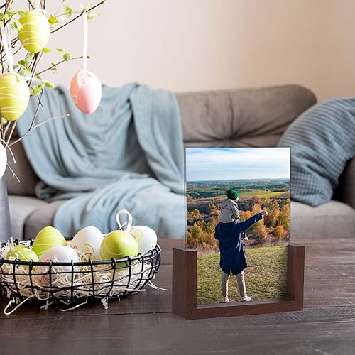 Miniatura 6 de PETAFLOP Marco de fotos de 5 x 7 pulgadas, marcos de fotos rústicos de doble cara con base de madera en forma de U para exhibición de fotos de 5 x 7