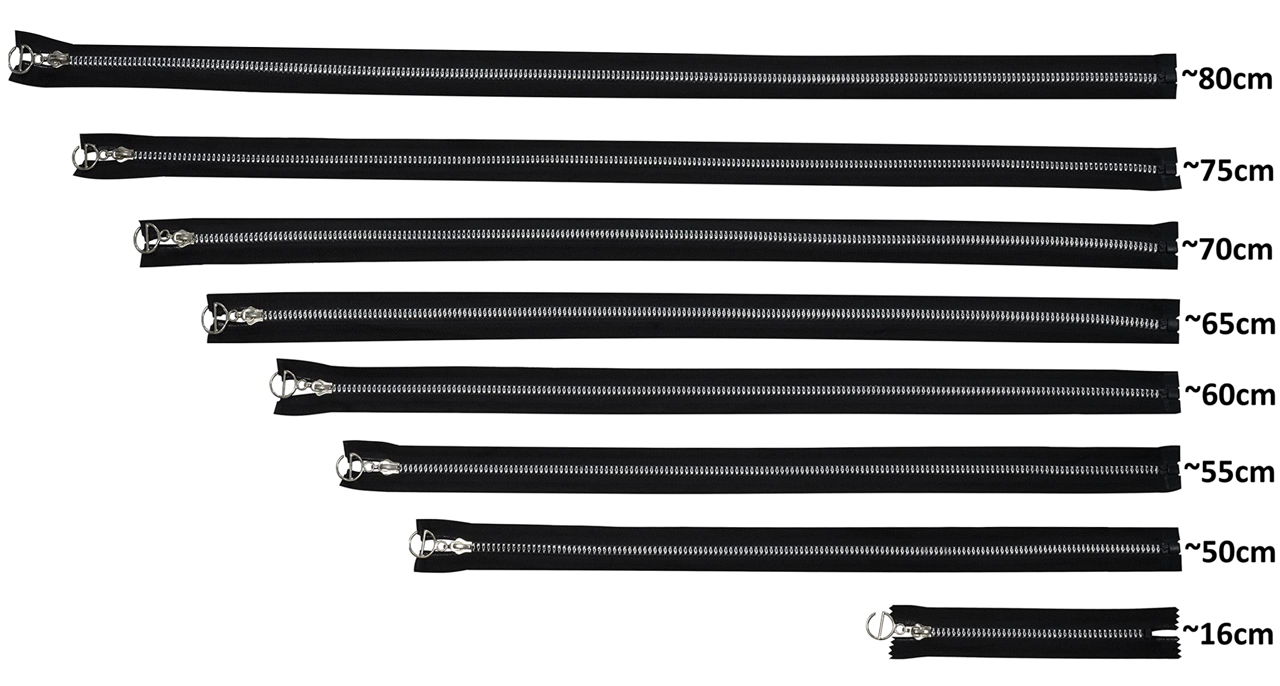 AERZETIX Lot De 2 Fermetures Éclair Séparables N°5 60cm - Tirette Métal Noir Et Argent - Maille Plastique Injecté Pour Vêtements Et Couture