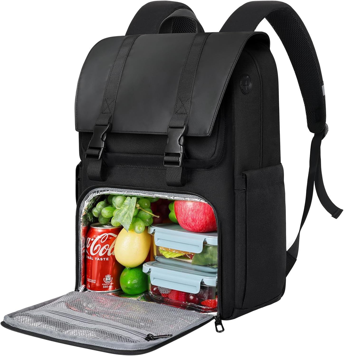 BERTASCHE 15.6 Inch Laptop Backpack with Cooler Bag 2 in 1 for Men and Women, College Business Daily Commute, Travel, Black