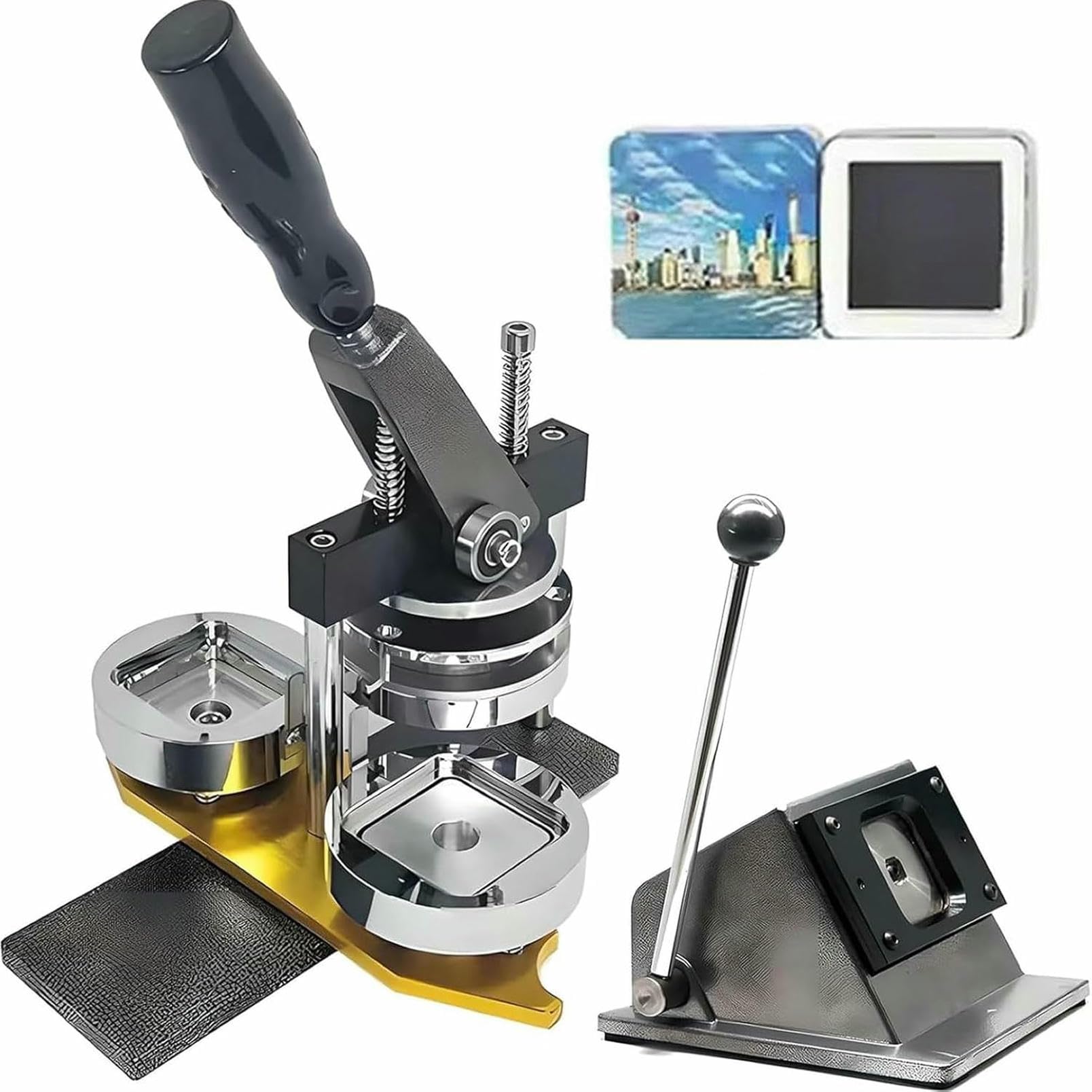 JKJZSALJ Badge Maker Machine,Fridge Magnet Button Badge Making With 50X50Mm,Badge Making Kit,With 100Pcs Accessories & Square Cutter Custom Metal Badge Press Kit