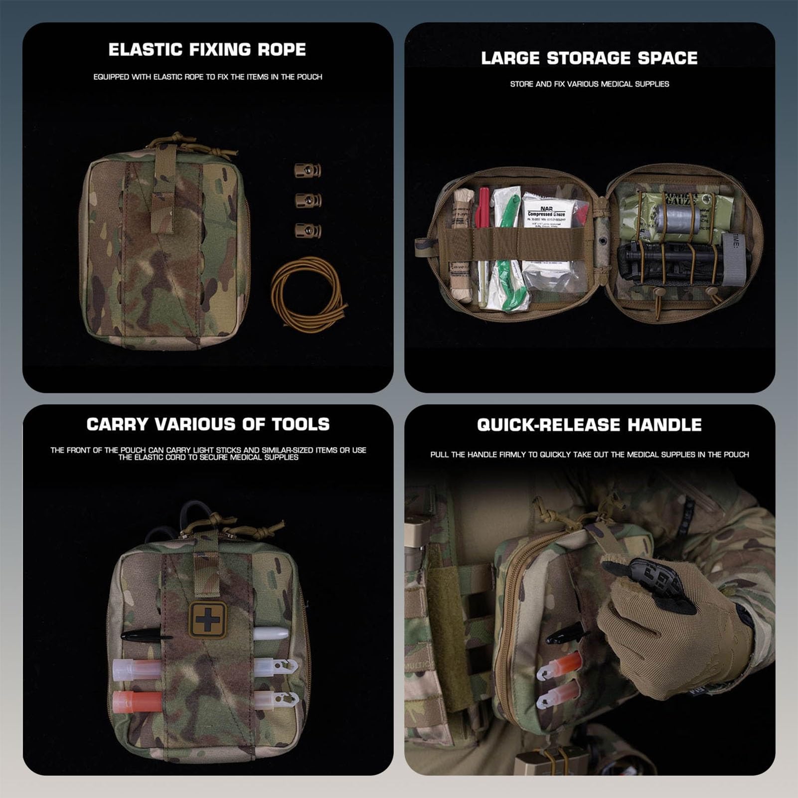 Tasca Medica Tattica MOLLE, Pouch IFAK Staccabile con Maniglia a Sgancio Rapido, Ampia Capacità per Kit Primo Soccorso su Gilet o Zaino
