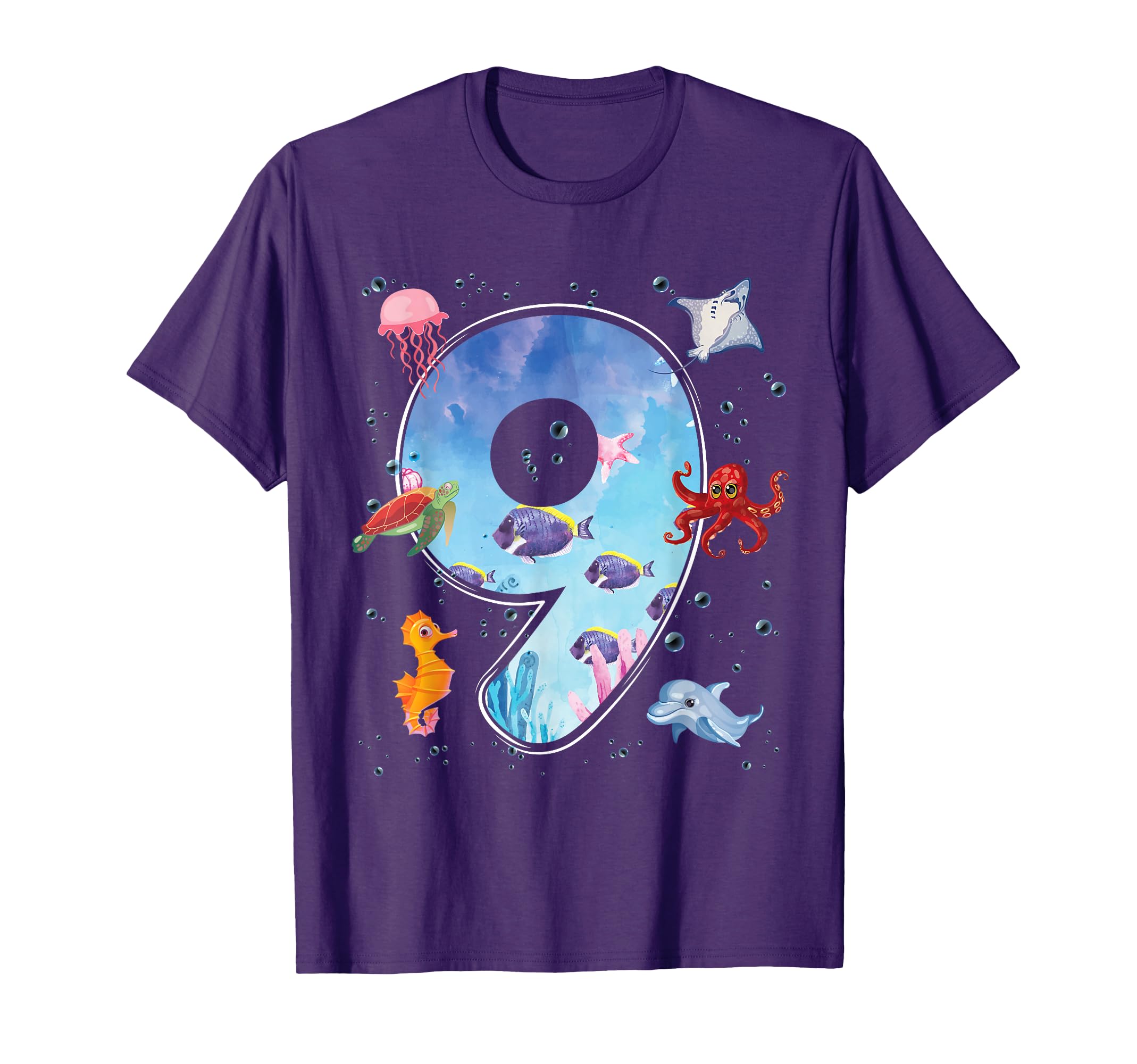 9th Birthday Party Ocean 9 Year Old Sea Fish Aquarium Boy T-Shirt