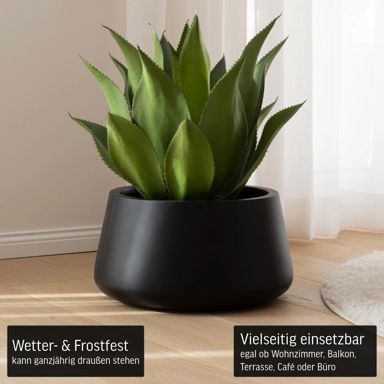 VIVANNO Pflanzentopf Pflanzkübel Fiberglas Gordo 21x32 cm Frostsicher - Blumentopf Bauchig Rund Schwarz Matt Groß Außen, Innen