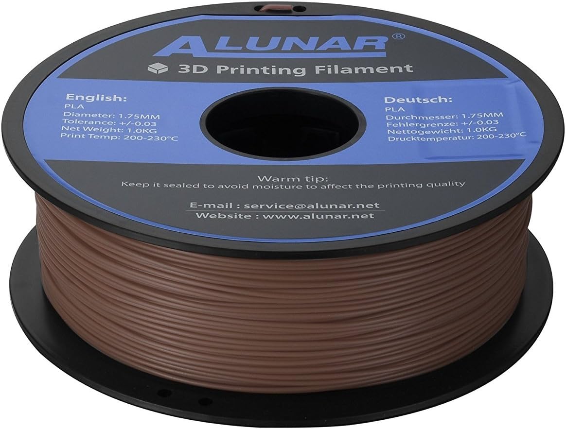ALUNAR PLA 3D Printer Pen Filament for ALUNAR Reprap Prusa UP Afinia Flash Forge MakerGear and All Desktop FDM 3D Printers Accuracy +/- 0.05 mm 1 Kg Spool 1.75 mm Woody