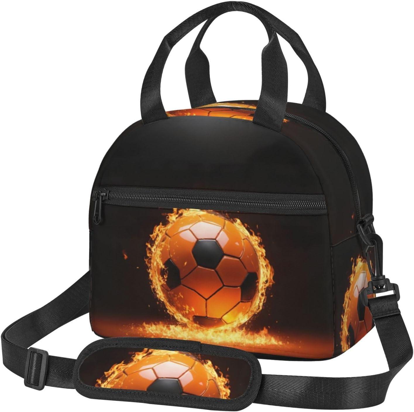 Soccer Print Reusable Lunch Bag Insulated Lunch Boxes for Office Work Picnic Tote Bag Adjustable