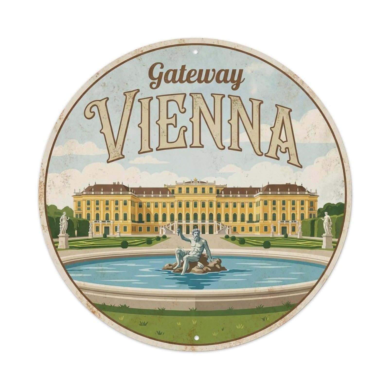 Yrnq 8X8inch Vintage Style Vintage Travel Vienna Austria Crossroads 1 Metal Tin Sign