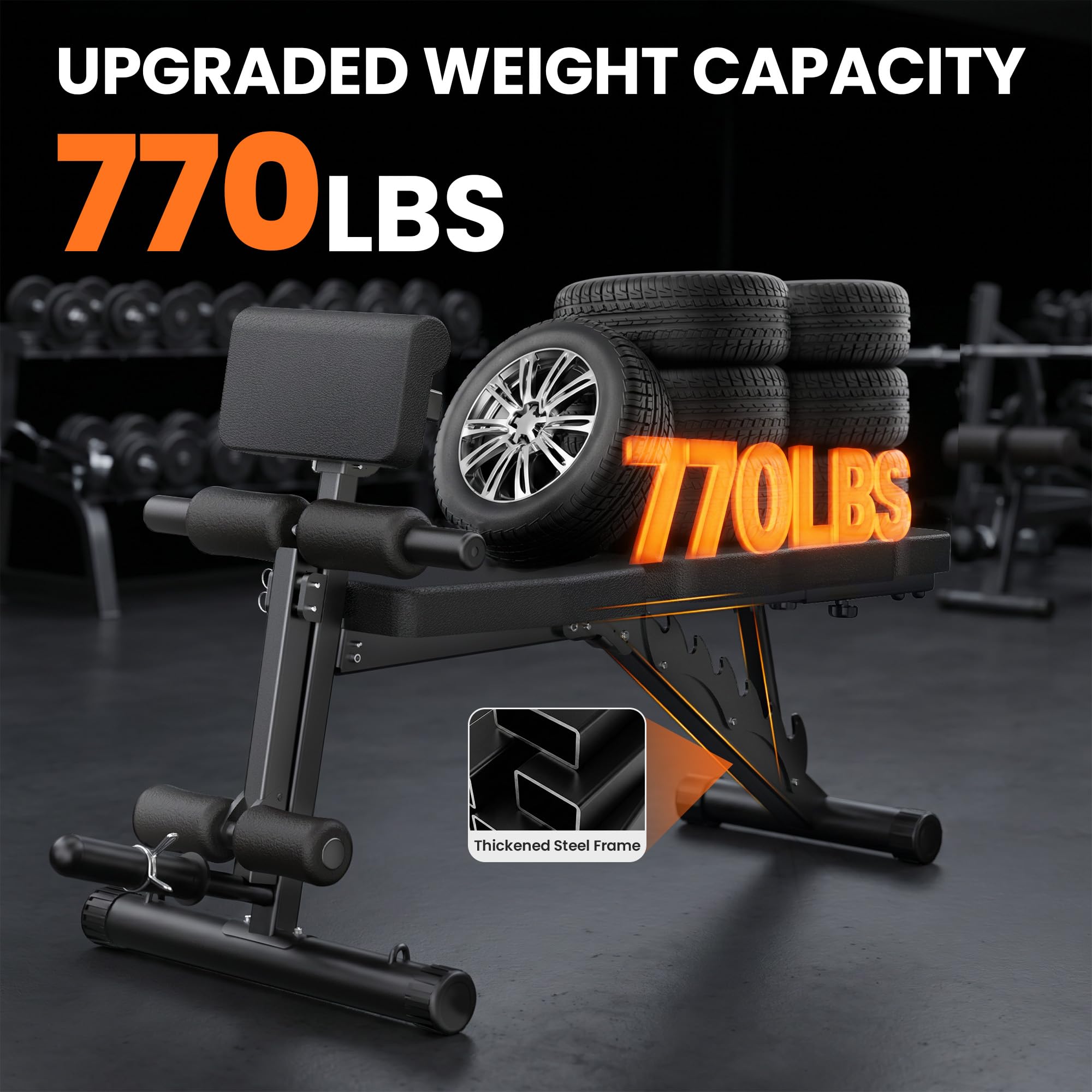 Adjustable Workout Bench, Weight Bench for Home Gym, Preacher Curl Bench with Leg Extension for Full Body Training Fitness, Foldable Incline Flat Decline Sit Up Bench Equipment for Bench Press Dumbbell Exercise with Wheels