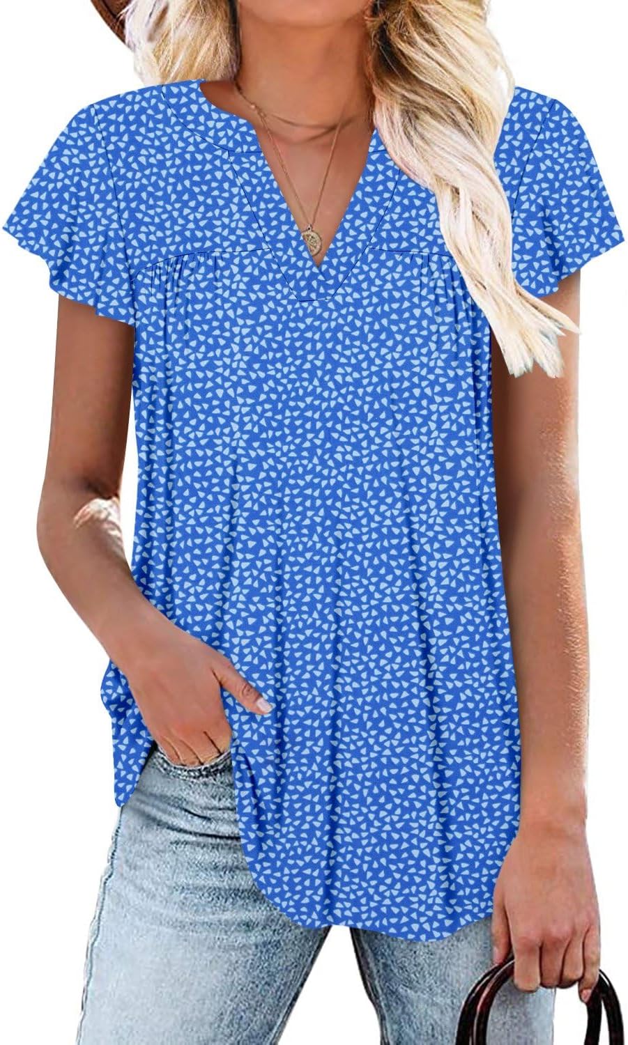 StunShow Womens Short Sleeve Shirts Summer Tunic Tops Floral Blouses 2025 Dressy Casual (S-3XL) Small 1b Bluetriangle
