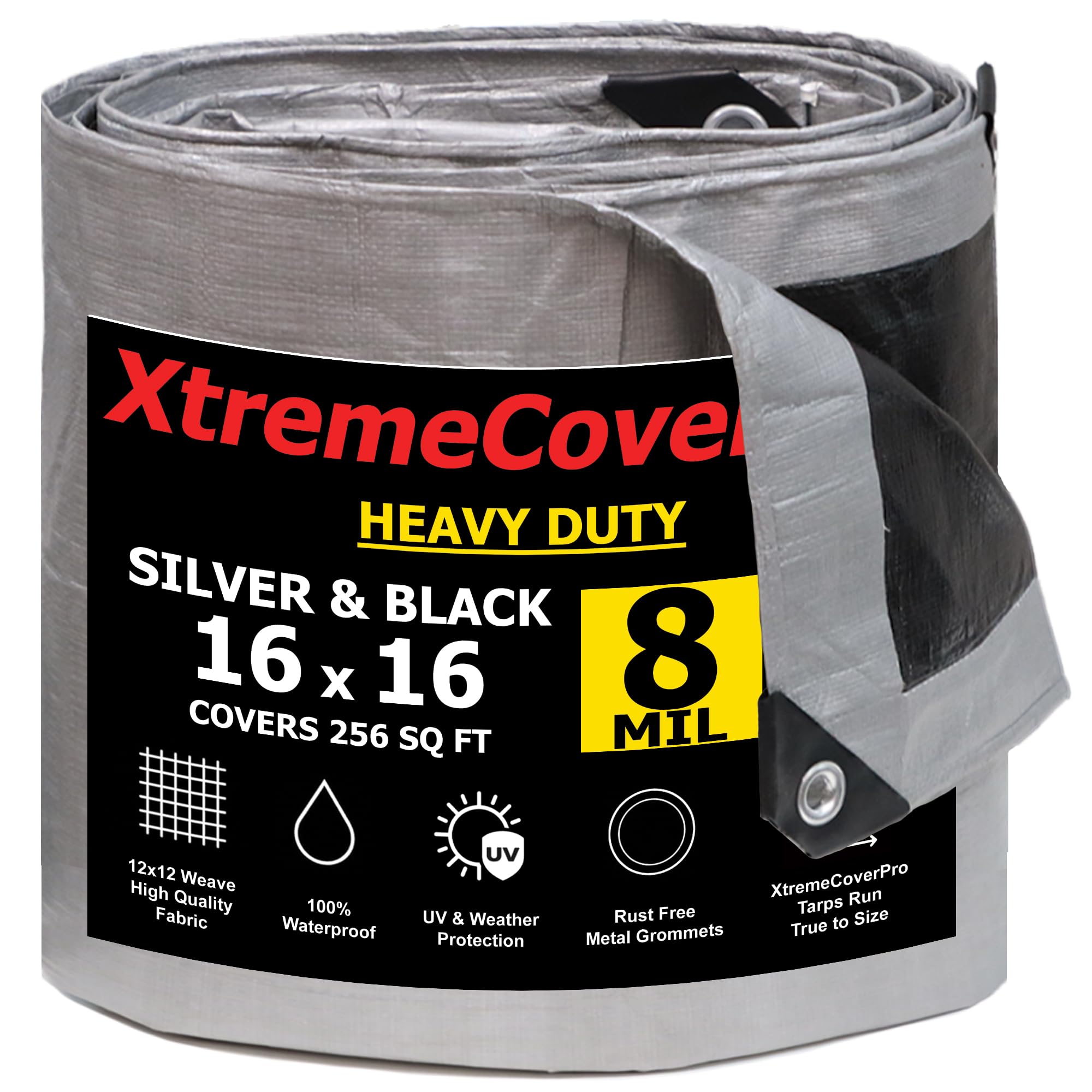 Photo 1 of 16' x 16' Large Multi-Purpose Waterproof Light Weight Heavy Duty Poly Tarp Grommets Every 24", 8 Mil 16x16Thick, for Home, Boats, Cars, Camping, UV Resistant, Rip/Tear Proof Tarpaulin