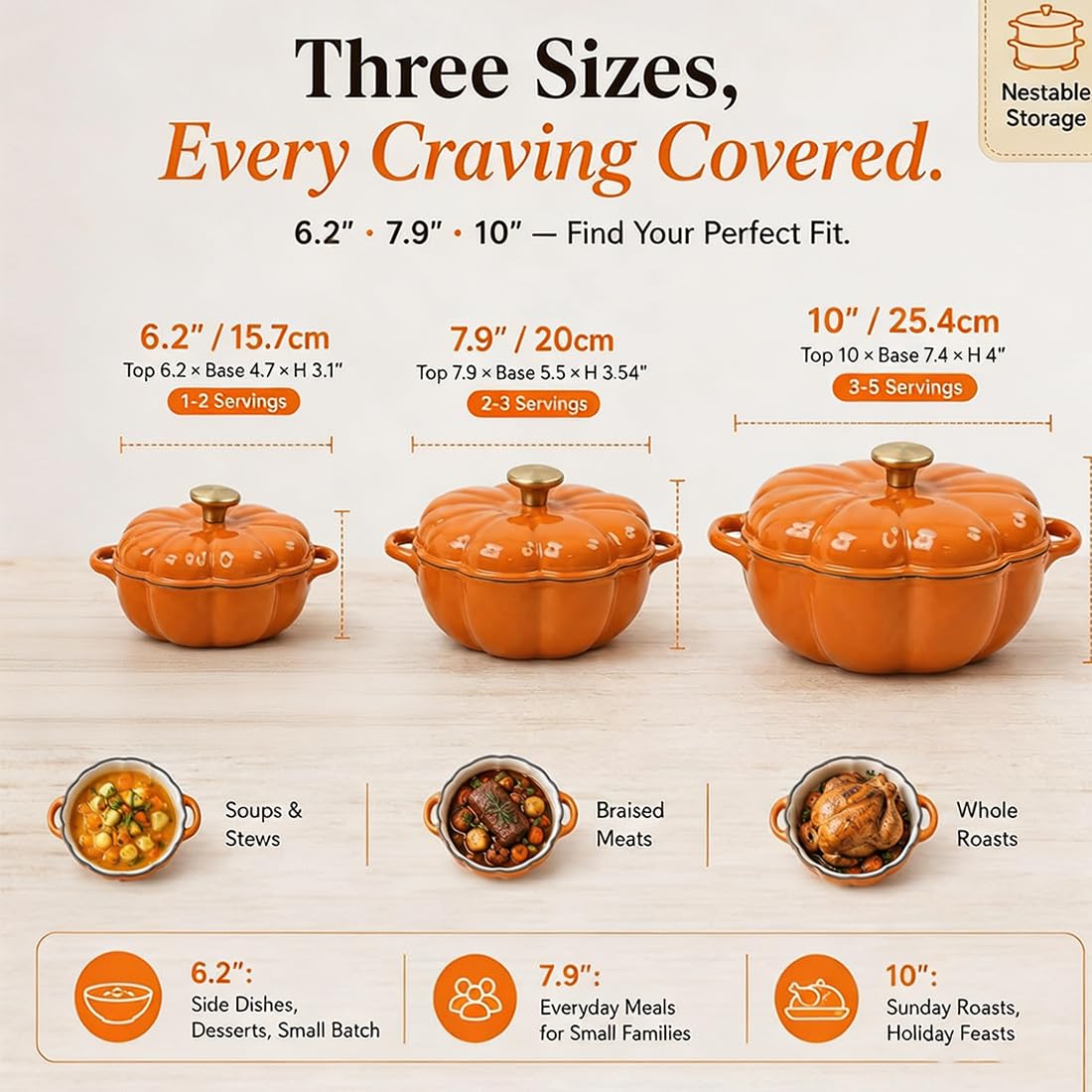 7.87 Inch Pumpkin Dutch Oven Ceramic Pot with Lid for Stew (1PC-B-16CM)