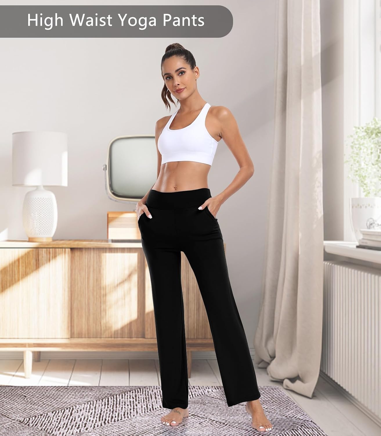 TownCat Women’s Yoga Pants with Pockets, High Waist Workout Straight Leg Pants, Womens Soft Gym Stretch Bootcut Pants - Image 7