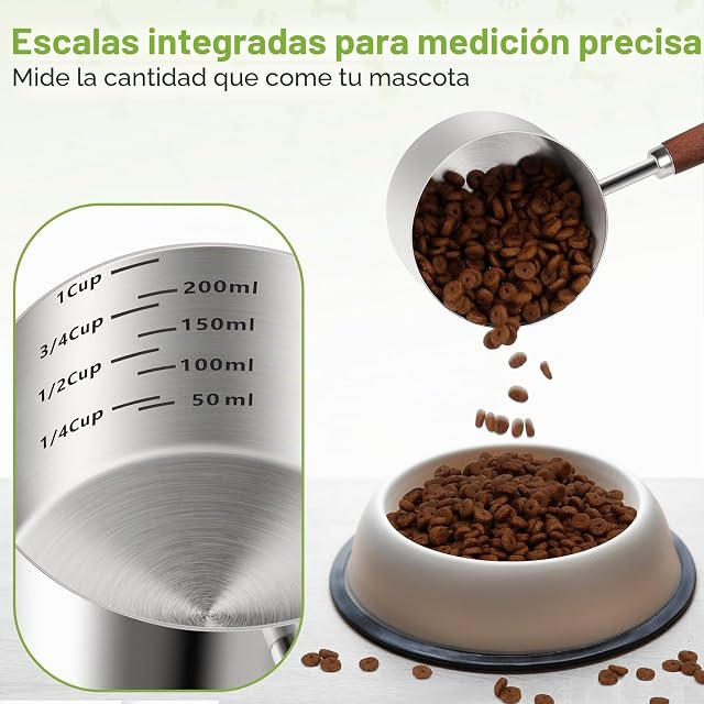 Foto 3 de 7 de FAFAFLYER Cuchara de comida de acero inoxidable para perros y gatos con mango de nogal, material 304