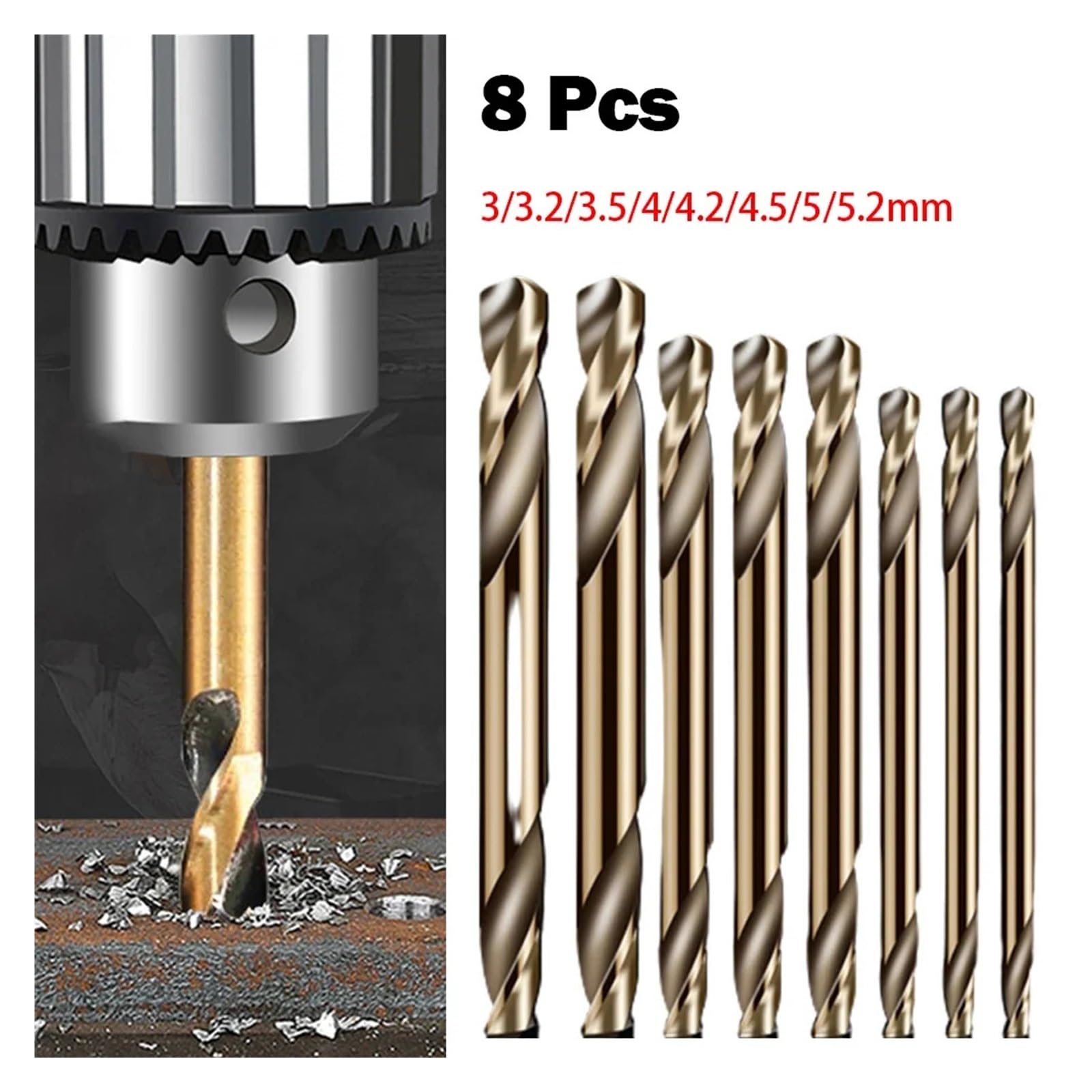 Broca de barrena doble cabeza, Metal filo, acero inoxidable, taladro ultraduro, perforación hierro, brocas 3,0-5,2mm Apto para madera y metal