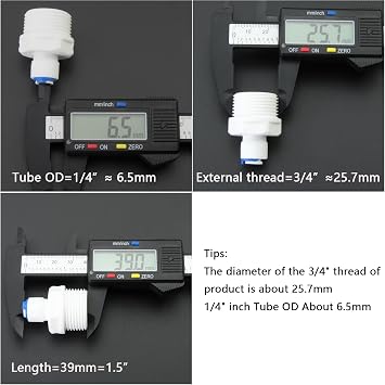 3/4 external thread straight through 1/4 PE pipe outer diameter push in quick connection, reverse osmosis water filtration hose double joint, pre purifier, water purifier plastic adapter