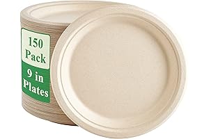 Vplus Compostable Dinner Plates, 150 Count 9 Inch